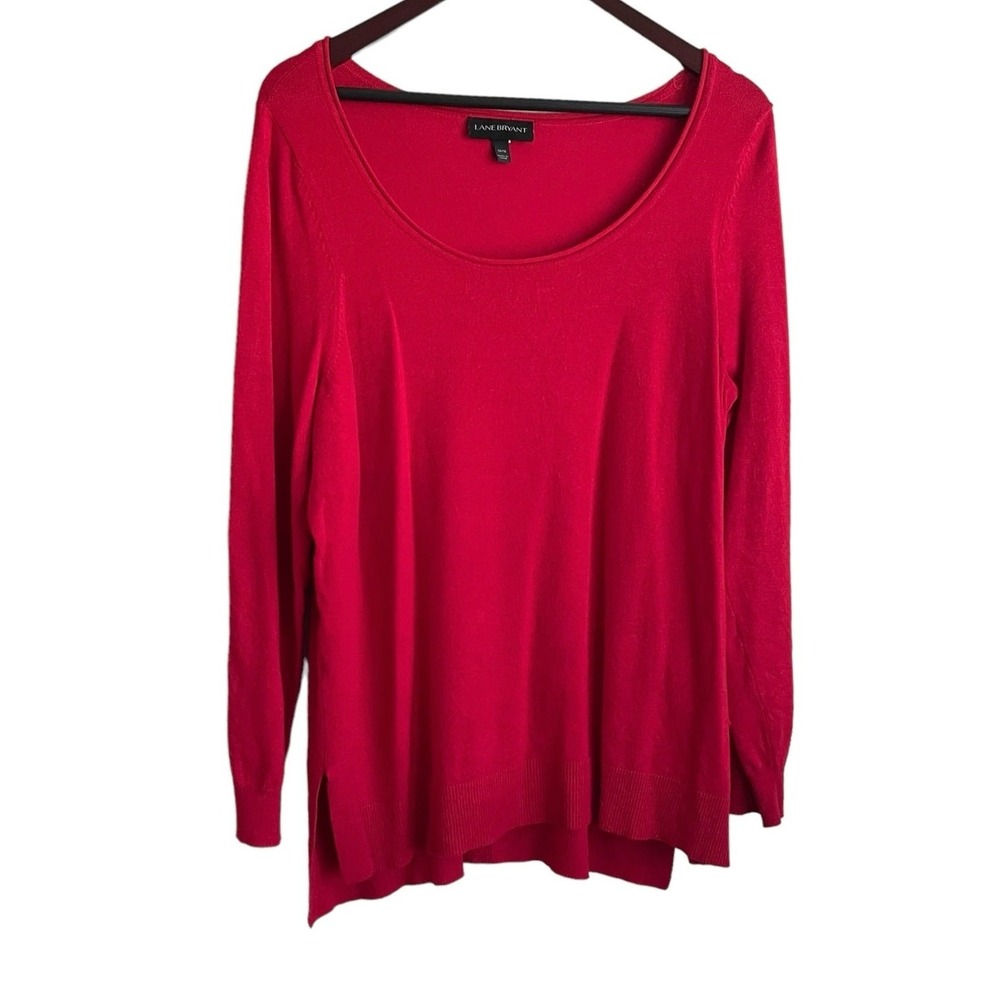 Lane Bryant Women Tunic‎ Sweater 14/16 Red Rayon Knit Casual Relaxed Workwear